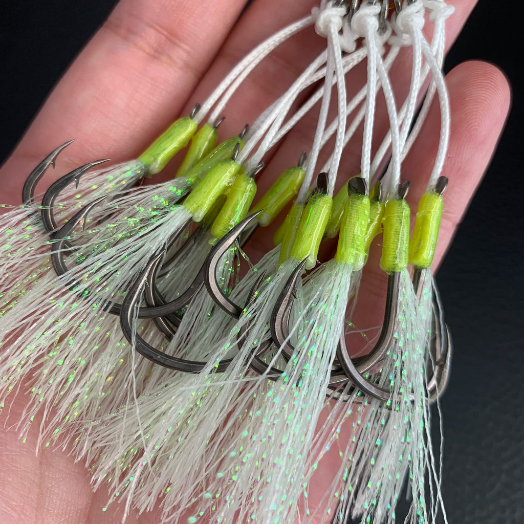 OBSESSION 1/0 2/0 3/0 4/0 Luminous Feather Smooth Hook Slow Jigging High Carbon Steel Sea-bream Fishing Hooks Kit Accessories
