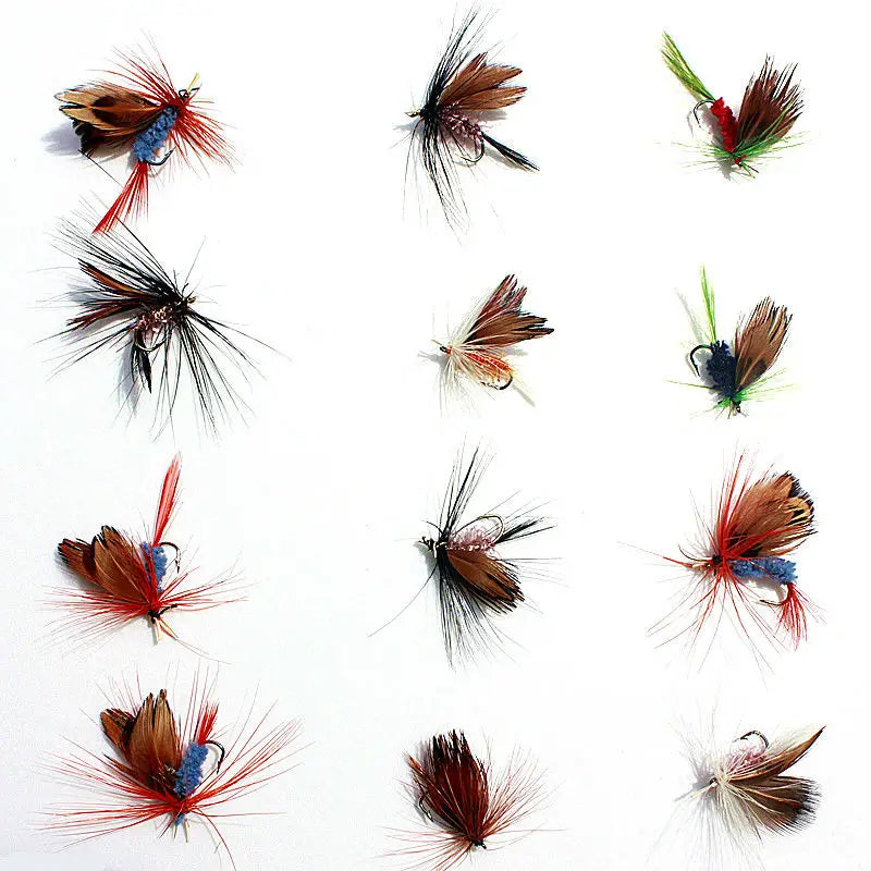 KKWEZVA 60pcs Lures Fly fishing Hooks  Butter fly Insects Style Salmon Flies Trout Single Dry Fly Fishing Lure Fishing Tackle