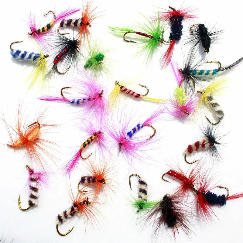 KKWEZVA 60pcs Lures Fly fishing Hooks  Butter fly Insects Style Salmon Flies Trout Single Dry Fly Fishing Lure Fishing Tackle