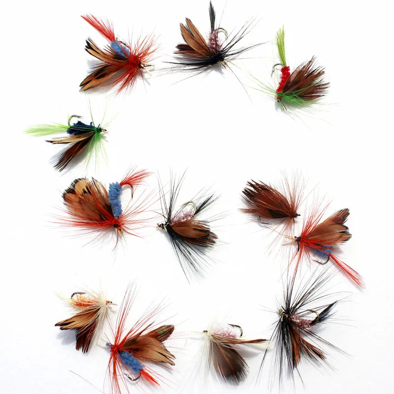 KKWEZVA 60pcs Lures Fly fishing Hooks  Butter fly Insects Style Salmon Flies Trout Single Dry Fly Fishing Lure Fishing Tackle
