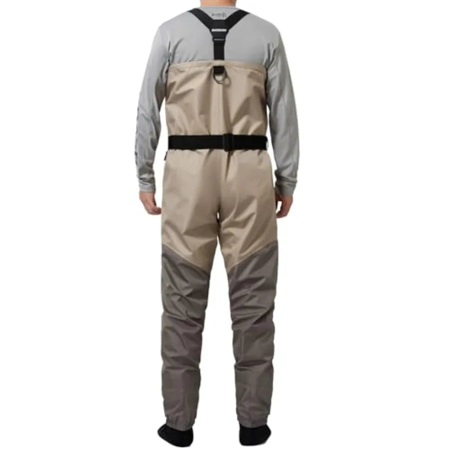FW08 Men's Breathable Waterproof Fly Fishing Waders Chest Fishing X-Large Stocking Foot 11-12 with Foldable Wader Bag Changing