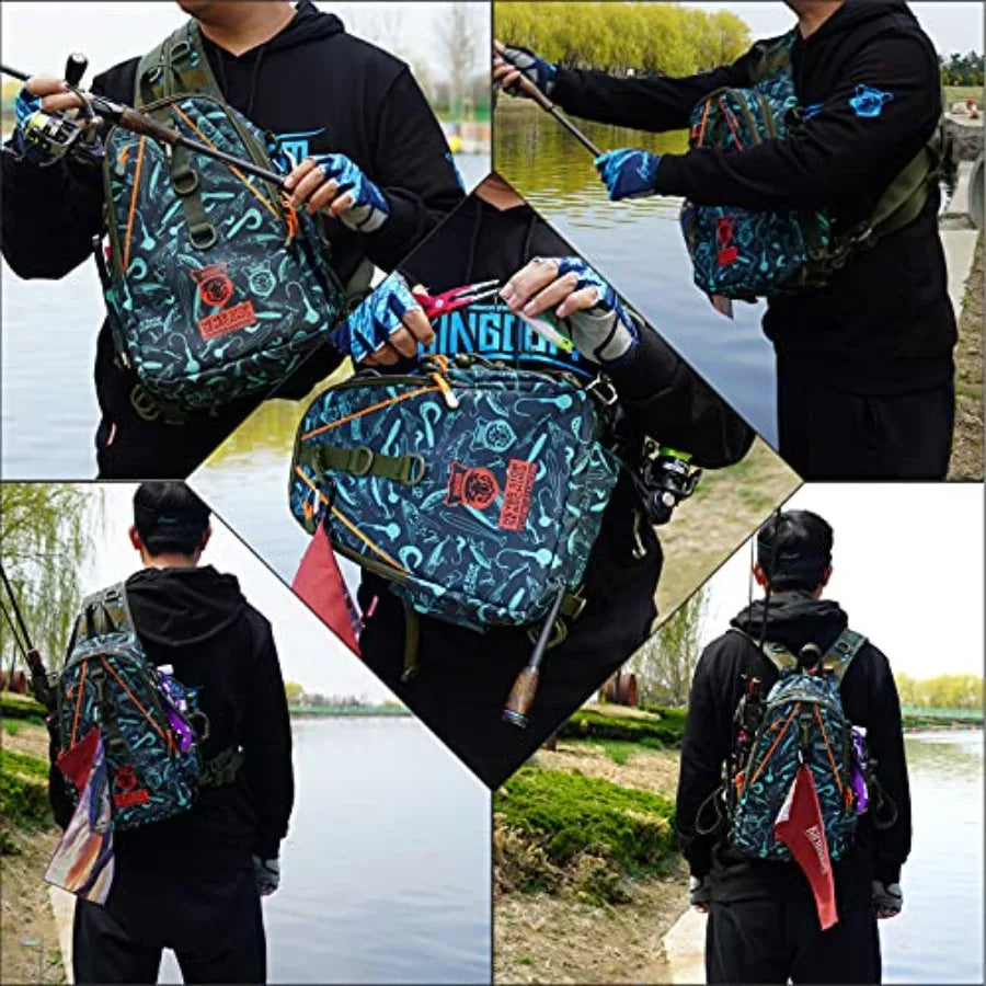 Fishing Tackle Storage Bag With Fishing lure Box, Water-Resistant Fishing Backpack with Rod Holder, Fishing Gear Bag