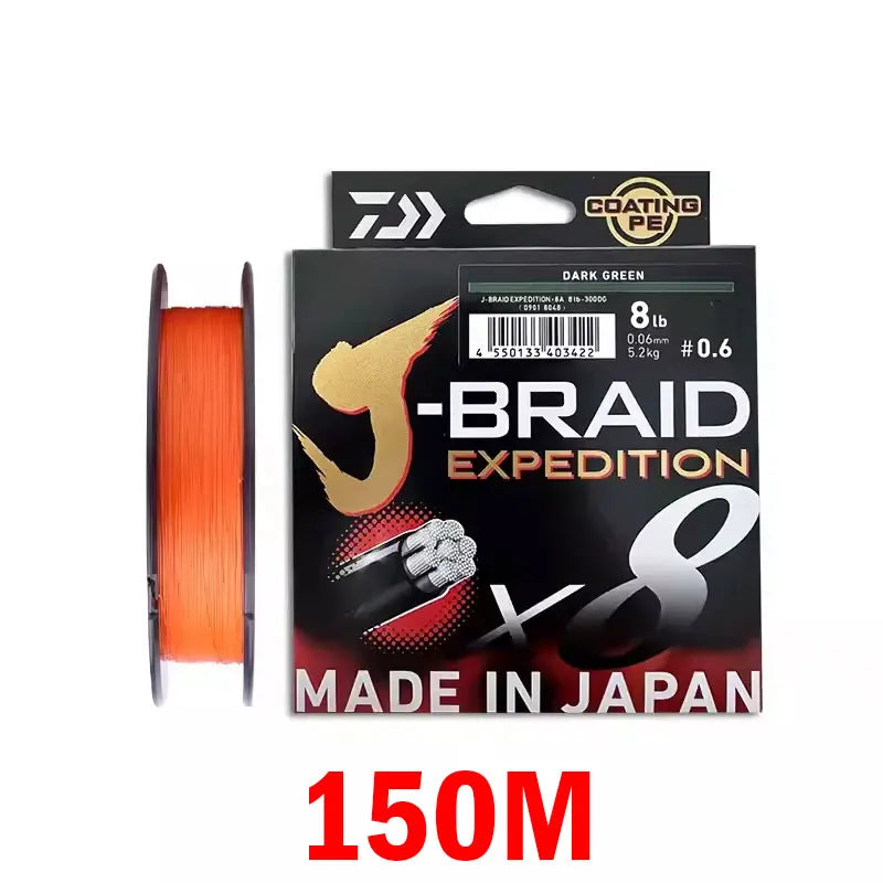 2024 DAIWA Fishing Line J-BRAID Expedition X8 150/300M Braided PE wire Dark Green/Orange/Multicolor