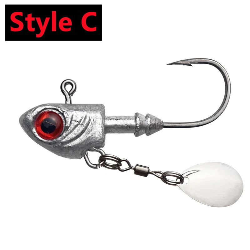 New 5PCS Jig Head Hook Fish Shape Carbon Steel Head Fishing Hooks With Treble Fishing Hook Soft Worm Fishing Accessories 3.5-14g