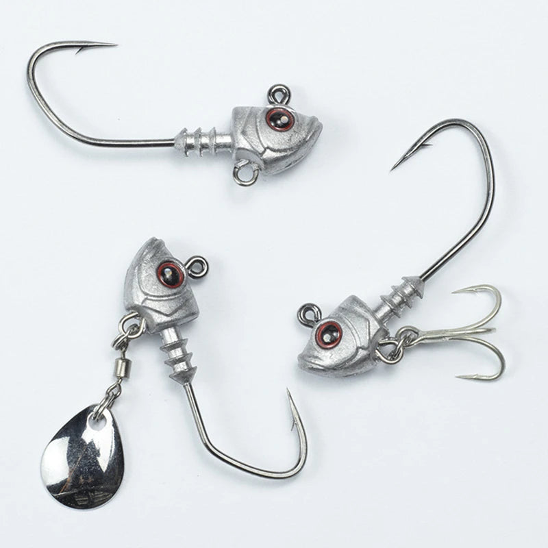 New 5PCS Jig Head Hook Fish Shape Carbon Steel Head Fishing Hooks With Treble Fishing Hook Soft Worm Fishing Accessories 3.5-14g