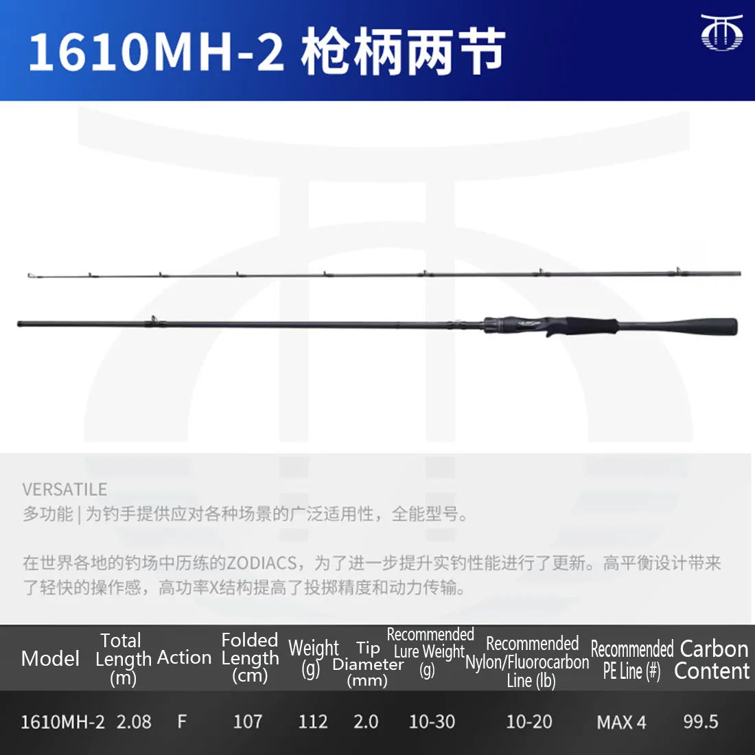 Shimano Zodias 2-Piece Fishing Rod Carbon Fiber Spinning Casting Rod Hi-Power Lightweight Sensitive Bass Fishing Lure Rod