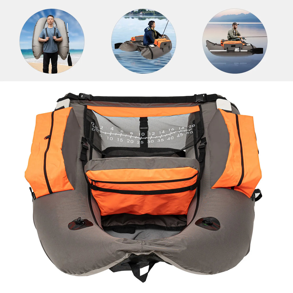Portable Inflatable Fishing Boat Raft Blow Up Boat with Adjustable Angle Backrest for Outdoor Water Fishing