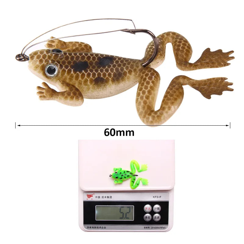 4Pcs Frog fishing Lure Soft Tube Bait Plastic Fishing Lure with Fishing Hooks Topwater Ray Frog Artificial 3D Eyes