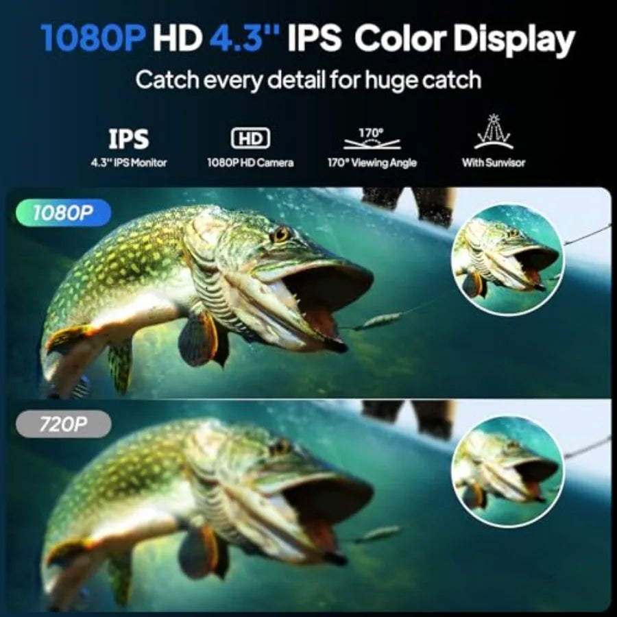 Underwater Fishing Camera Fishing Camera with Infrared Night Vision Light 4.3" IPS Portable Fish Finder with 65ft Cable Upgrade