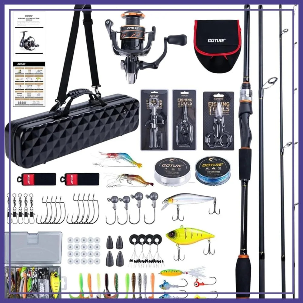 Spinning Fishing Rod & Reel Combo with Carrier Bag, 6.6-9FT, Complete Freshwater Fishing Kit for Starter