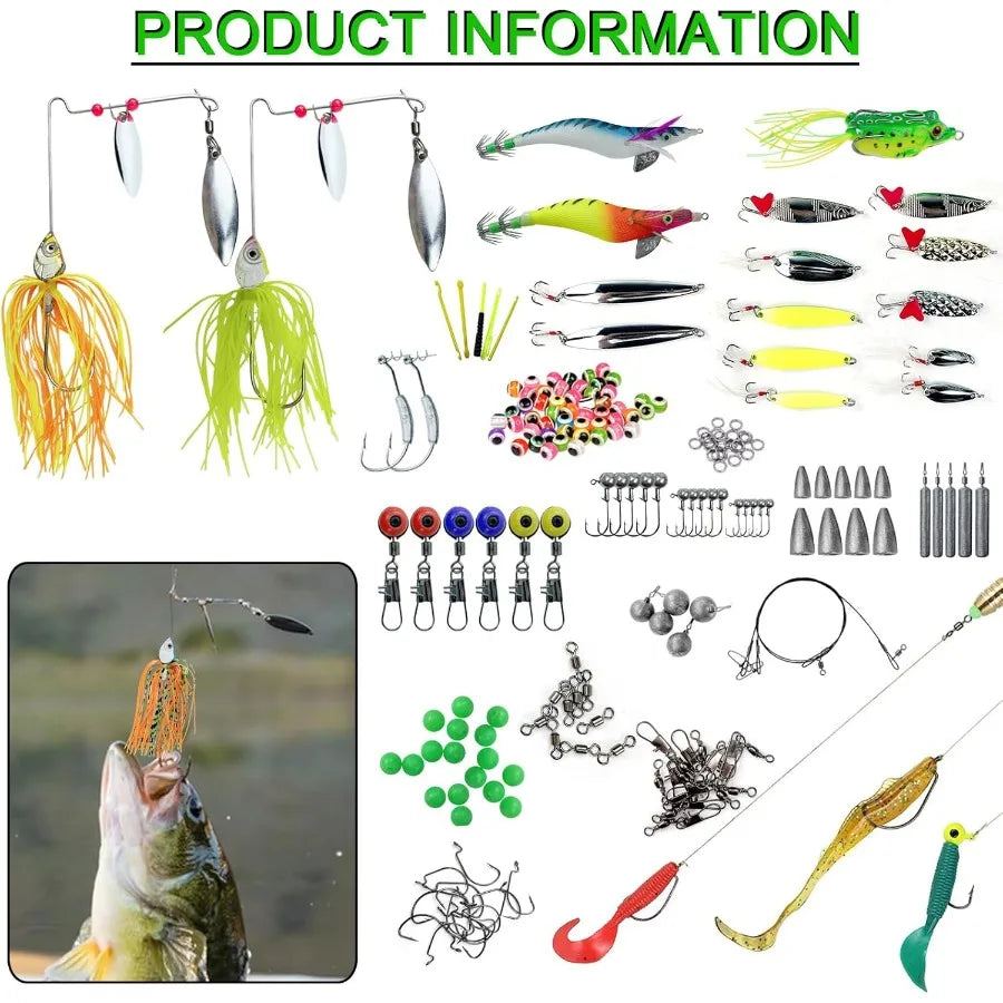 Comprehensive Fishing Lures Kit with Tackle Box for Freshwater and Saltwater Fishing: Includes Crankbaits Minnows Spinnerbaits