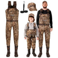 Fishing hunting chest waders for kids and adults, neoprene material, camouflage color, bootfoot design with wader hanger includ