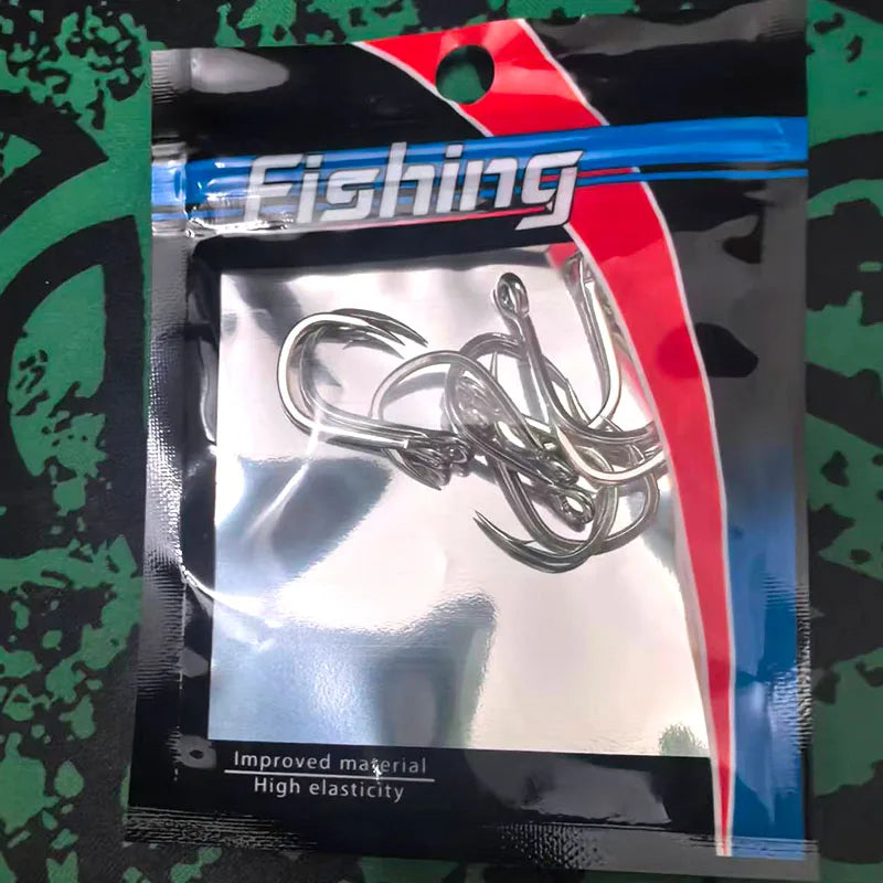 BKK8062Anti-Corrosive5xStreng Iron Plate Hooks Thened Bright Tin Round Point Sea Fishing Hooks Barbed Tuna Bulk Fish HooksRinged