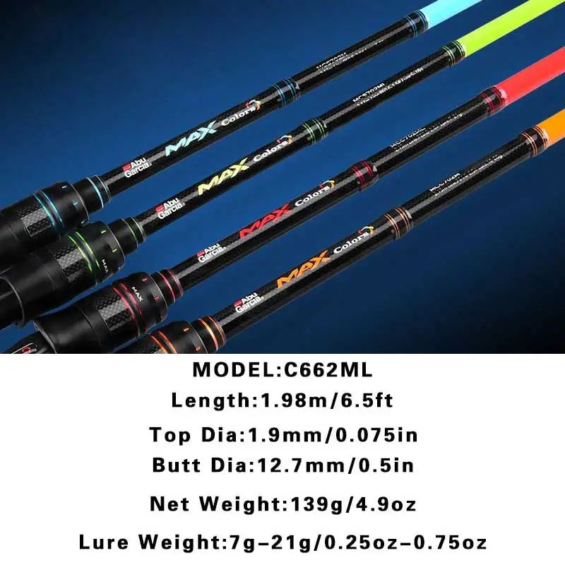 Original Abu garcia Rainbow Fishing Rod 4 colors 2 parts Lure Fishing Rod