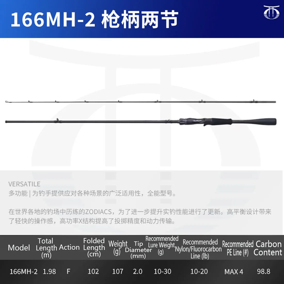 Shimano Zodias 2-Piece Fishing Rod Carbon Fiber Spinning Casting Rod Hi-Power Lightweight Sensitive Bass Fishing Lure Rod