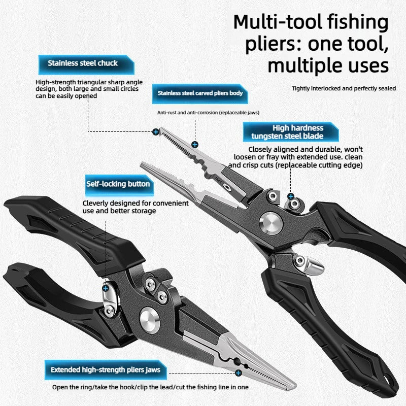 Aluminum Alloy Self-Locking Lure Fishing Pliers Saltwater Freshwater Fishing Hook Remover Braid Line Cutter Split Ring Opener