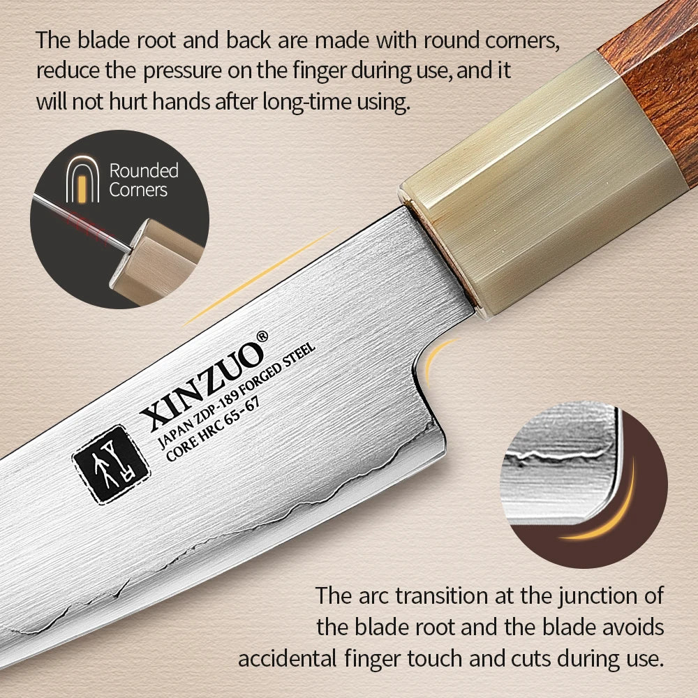 XINZUO 4.3" inch Small Paring Knife Japanes ZDP-189 Power Steel with Desert Ironwood +White Bull Horn Sharp Fruit Meat Cutter