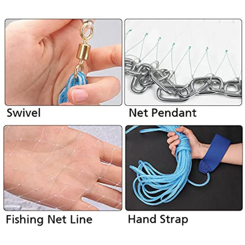 10/12/13.3/15ft Radius Large American Saltwater Fishing Cast Net for Bait Trap Fish Easy Throw Thicken Nylon Line w/Upgraded St
