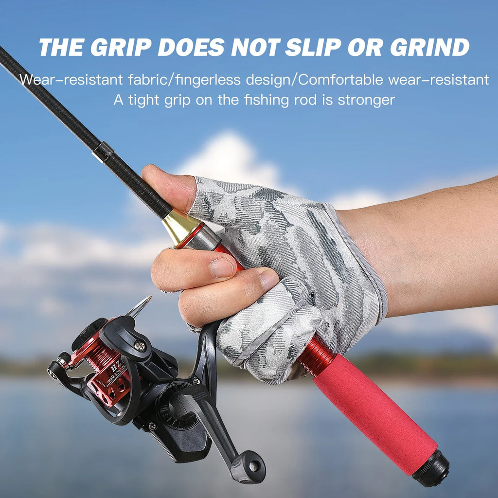 1 Pair Fishing Gloves for Men Summer Fishing Road Sub Sunscreen and Anti Slip Ice Silk Breathable Thin Three Finger Cut Gloves