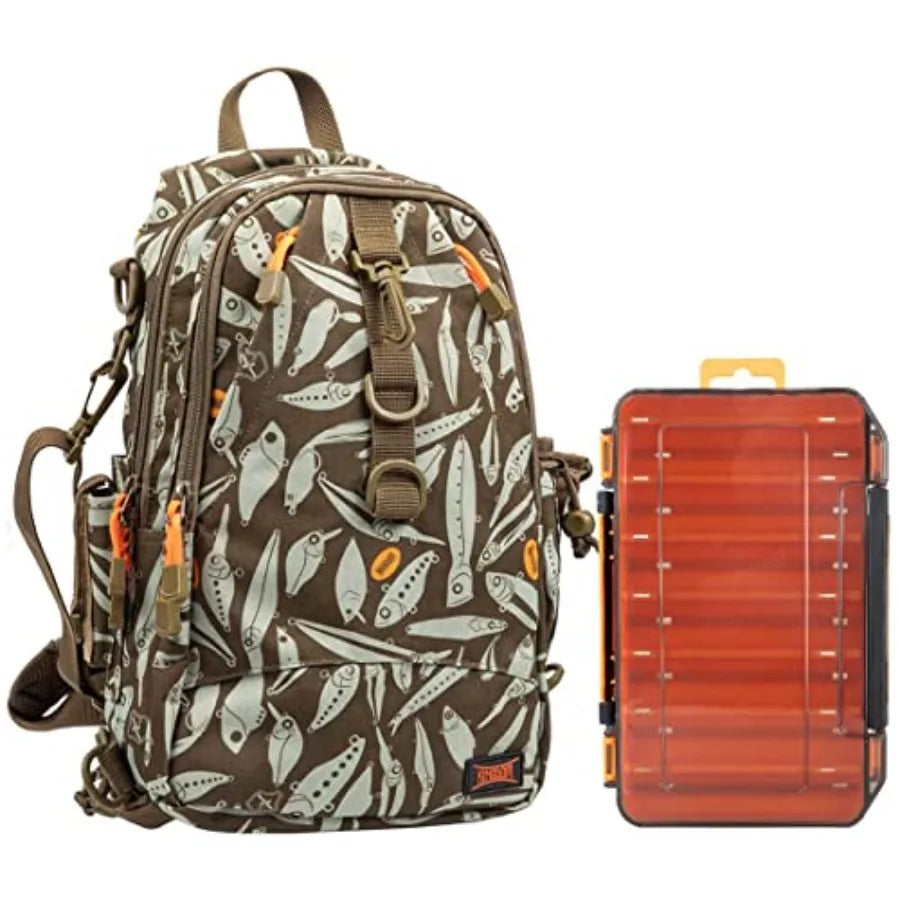 Fishing Tackle Storage Bag With Fishing lure Box, Water-Resistant Fishing Backpack with Rod Holder, Fishing Gear Bag