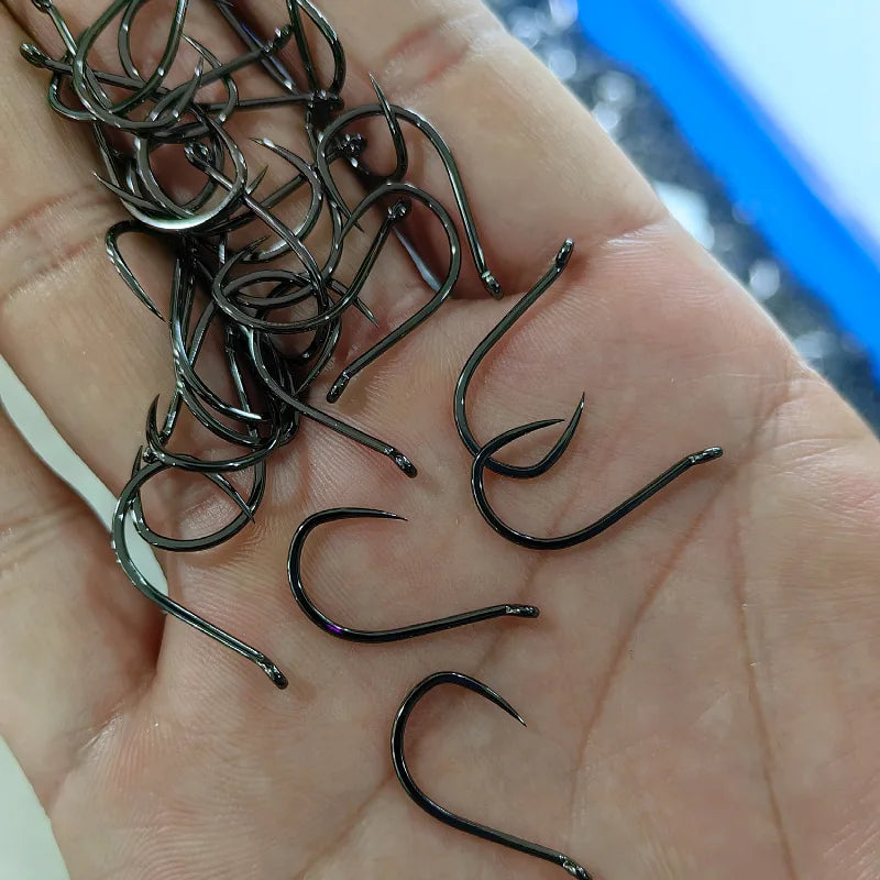 100 Pcs #1-#10 Freshwater Fishing Hooks Carp Fishhooks Non-barb Hooks Kit Jigging Bait Carp Fishing Hook Black Eye Circle pesca