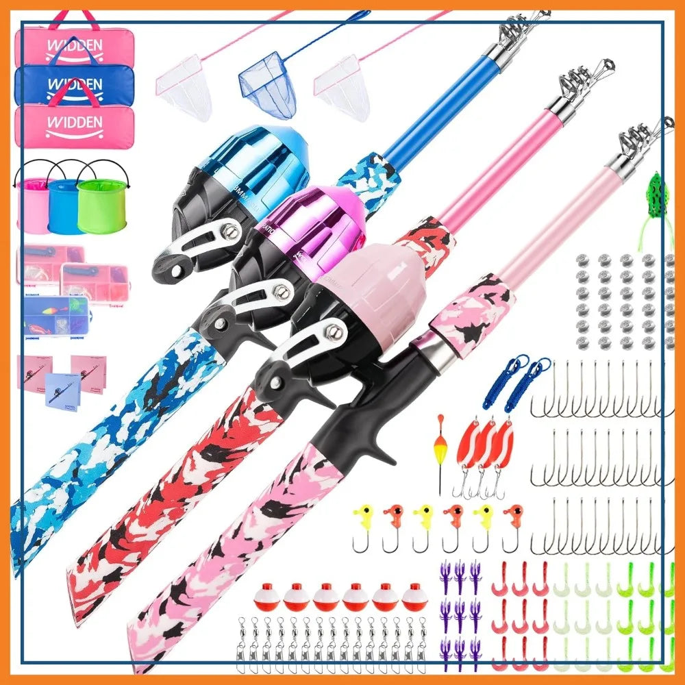 Portable Telescopic Fishing Pole with Reel Combo Kit for Kids, Includes Tackle Box and Net, Perfect for Youth Beginners