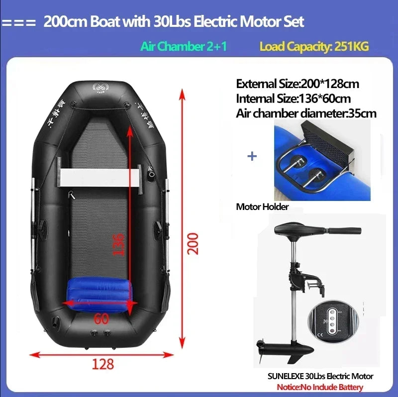 Multi-size Inflatable Boat with Electric Propeller Set for River Lakes Kayaking Drifting Fishing Boat with Air Deck Bottom Canoe