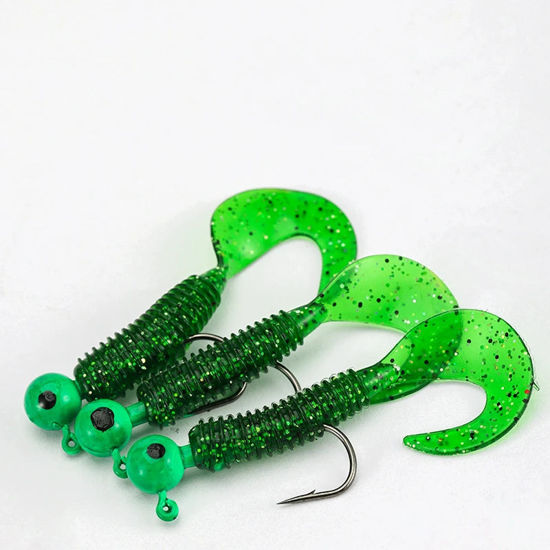 New 20/10PCS Metal Jig Head Fishing Hooks with Soft Worm Lure Grub Silicone Artificial Swimbait Sea Fishing Bait Tackle with Box