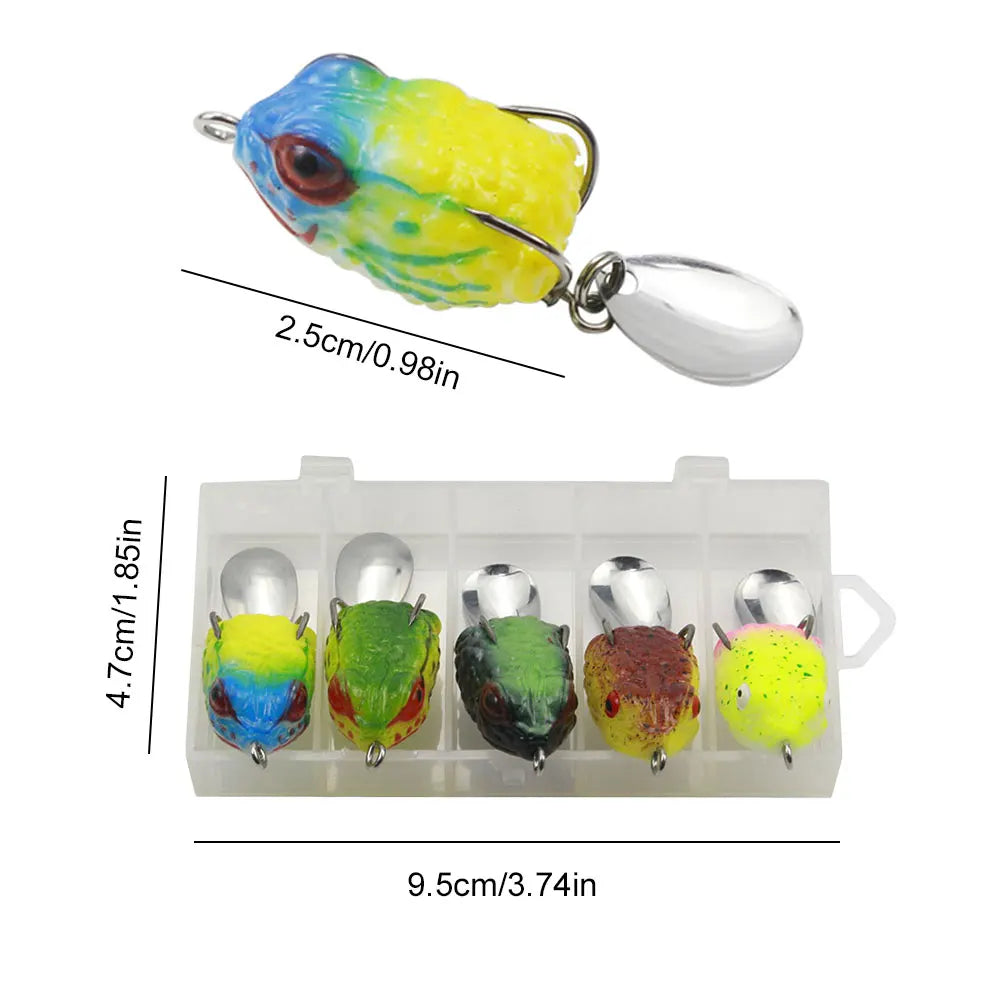 5pcs Mini Frog Soft Bait 25mm 3g Bionics Sequin Frog Bait Double Hide Hook Artificial Lifelike Thunder Frog Lure Fishing Wobbler