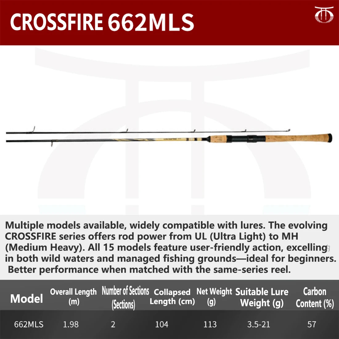 DAIWA CROSSFIRE CS Carbon Fiber Fishing Rod 2-Piece Spinning/Casting Rod for Freshwater & Light Saltwater Bass Trout