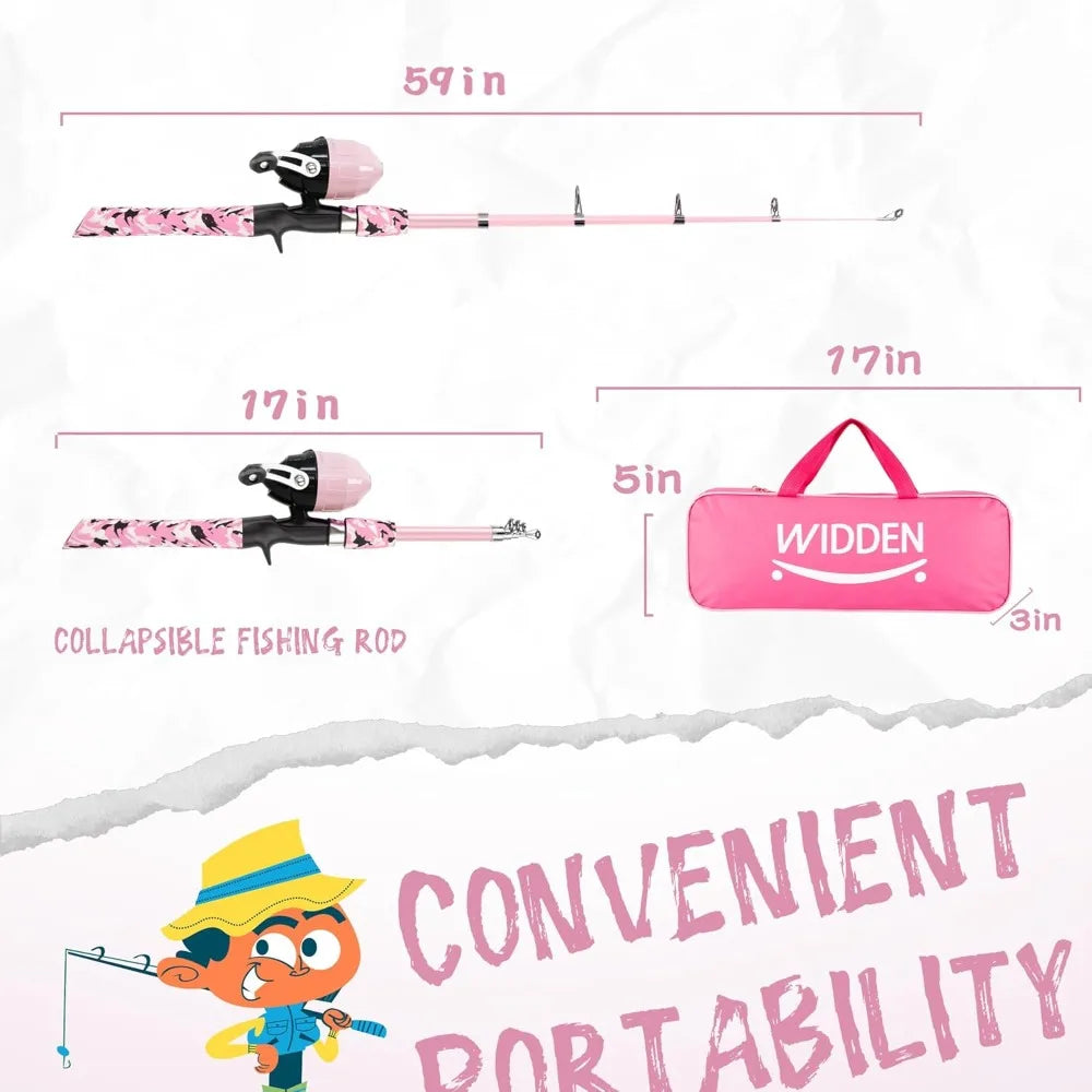 Portable Telescopic Fishing Pole with Reel Combo Kit for Kids, Includes Tackle Box and Net, Perfect for Youth Beginners