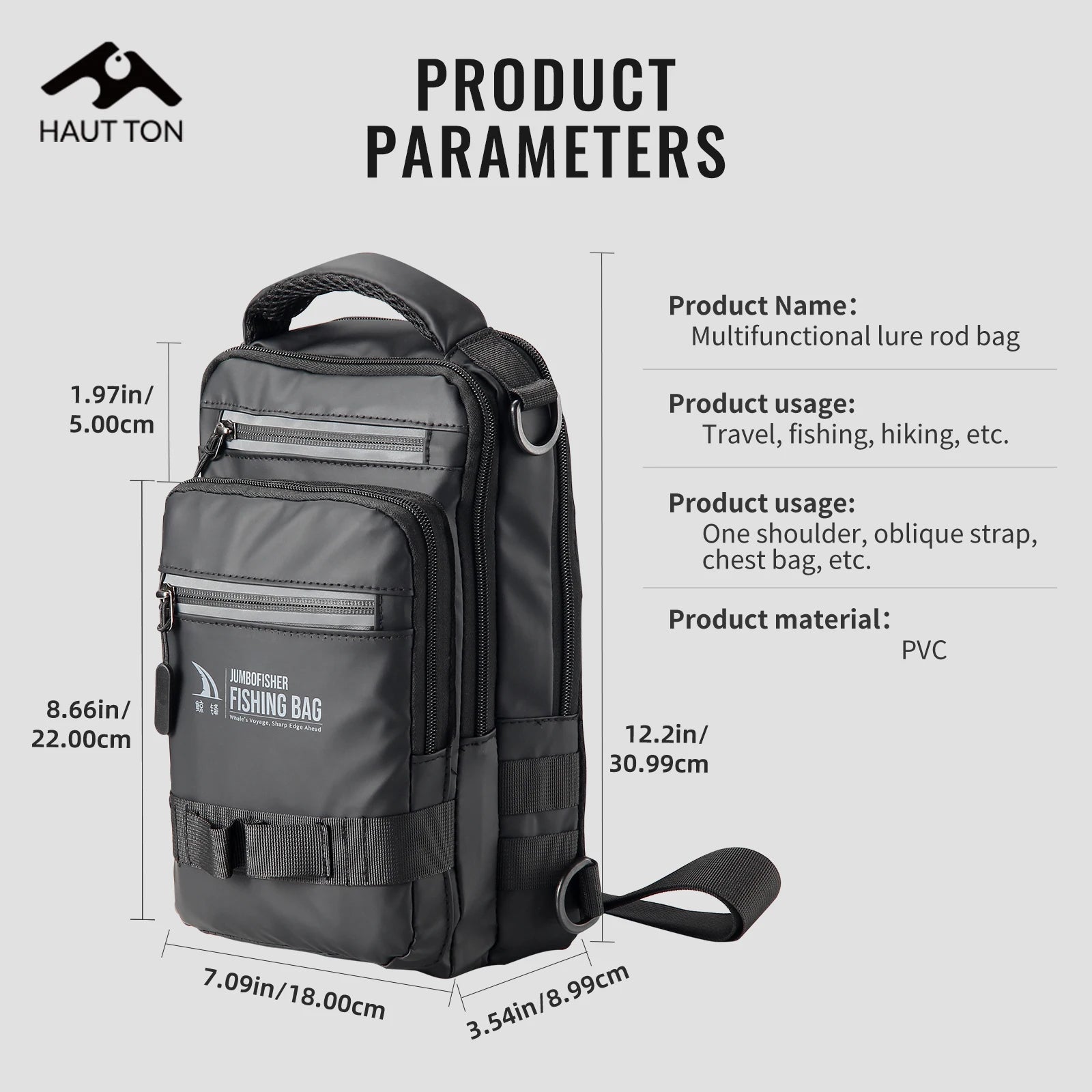 HAUT TON Multifunctional Fishing Tackle Backpack With Rod Large Capacity Black Holders Camping Hiking Outdoor Shoulder Chest Bag