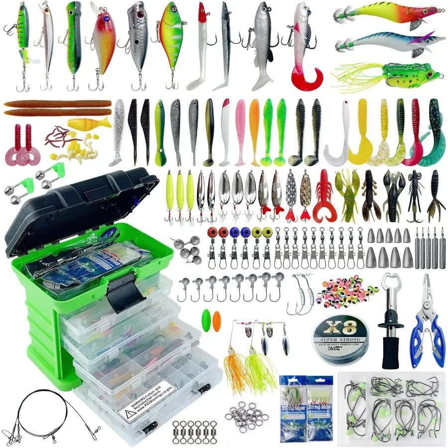 Comprehensive Fishing Lures Kit with Tackle Box for Freshwater and Saltwater Fishing: Includes Crankbaits Minnows Spinnerbaits