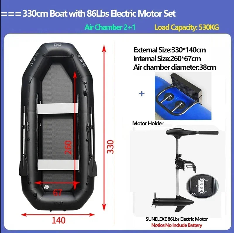 Multi-size Inflatable Boat with Electric Propeller Set for River Lakes Kayaking Drifting Fishing Boat with Air Deck Bottom Canoe