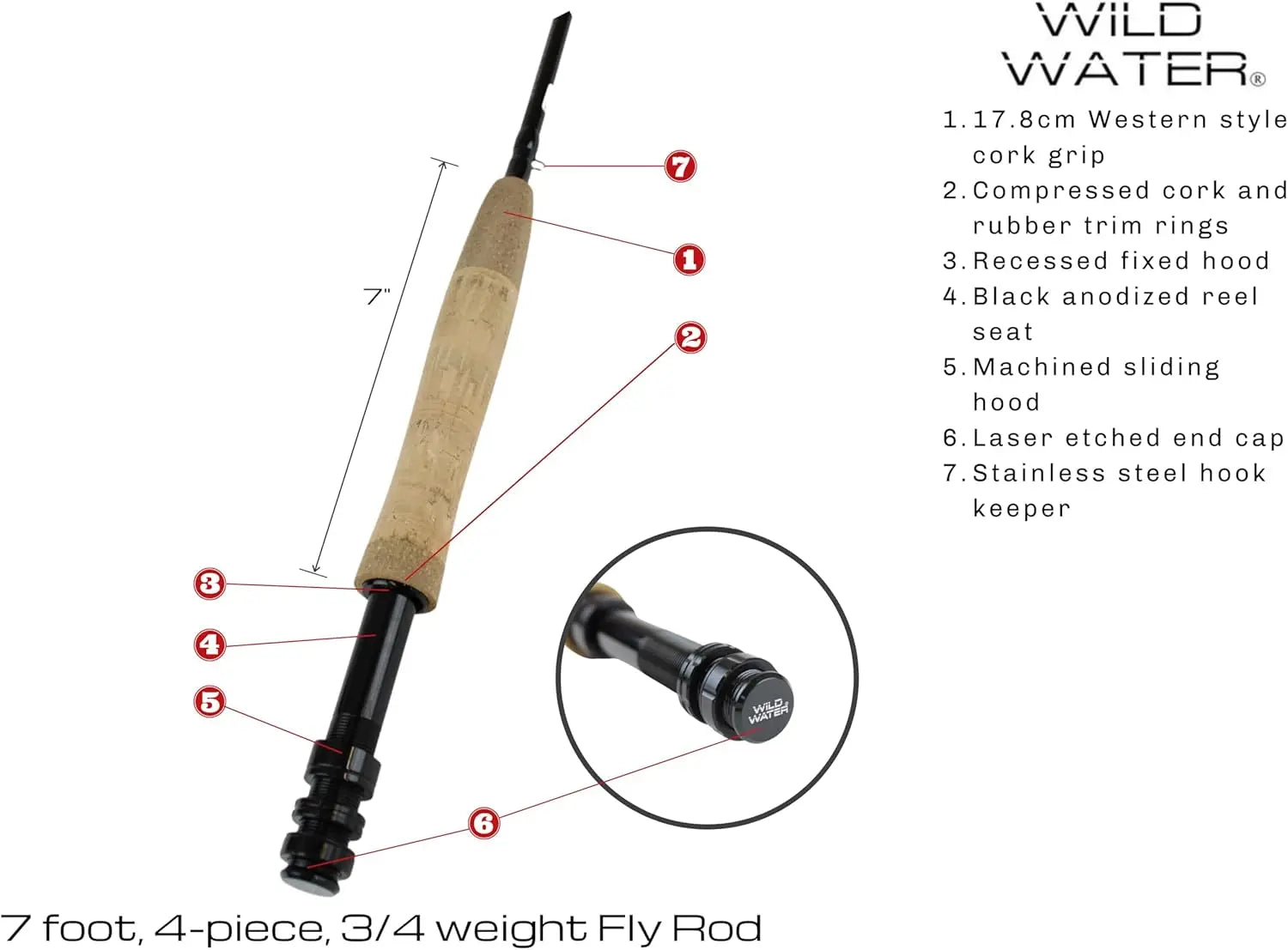 7ft Fly Fishing Combo Kit, 3/4 Weight Graphite Rod with Cork Handle, Aluminum Reel & 9 Flies