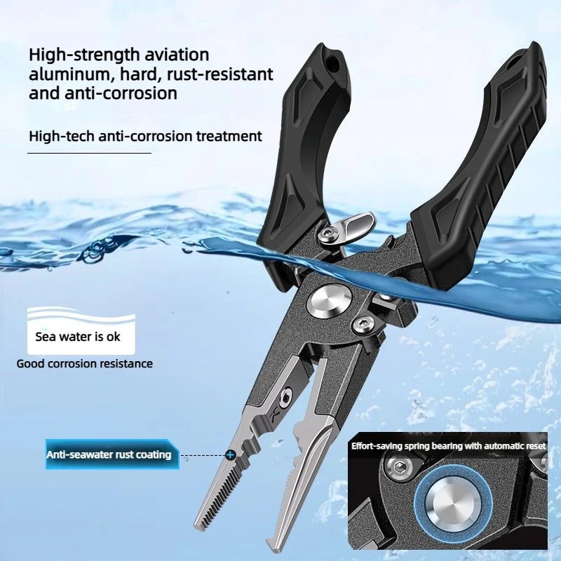Aluminum Alloy Self-Locking Lure Fishing Pliers Saltwater Freshwater Fishing Hook Remover Braid Line Cutter Split Ring Opener
