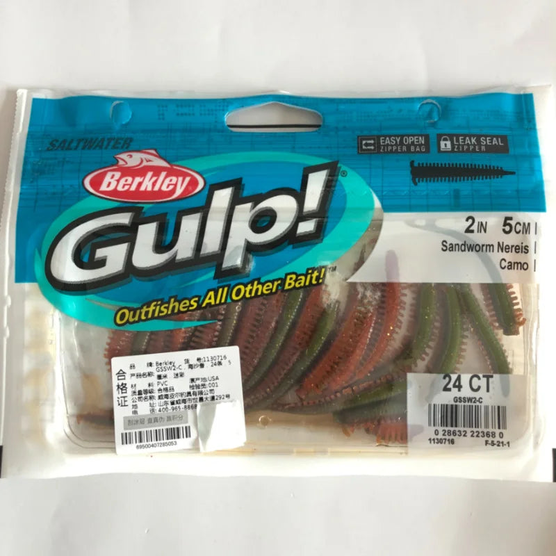 Berkley GULP Live Energy Soft Bait Tail Worm Minnow Tadpole Squid Larva Agive Simp Sandworm for Sea Fiing