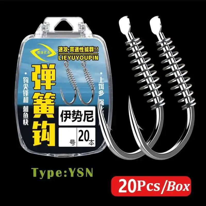 20pcs/pack Fishooks High-carbon Steel Spring Barbed Fishing Hooks Sharp Tip Flattened Body Fishhook Fresh Water Fish Hook 5#-14#