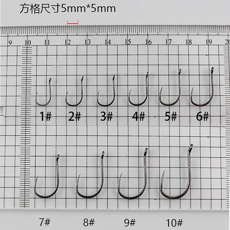 100 Pcs #1-#10 Freshwater Fishing Hooks Carp Fishhooks Non-barb Hooks Kit Jigging Bait Carp Fishing Hook Black Eye Circle pesca