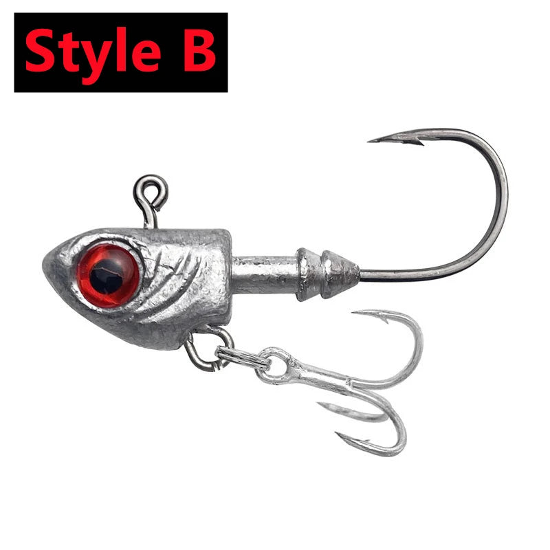 New 5PCS Jig Head Hook Fish Shape Carbon Steel Head Fishing Hooks With Treble Fishing Hook Soft Worm Fishing Accessories 3.5-14g