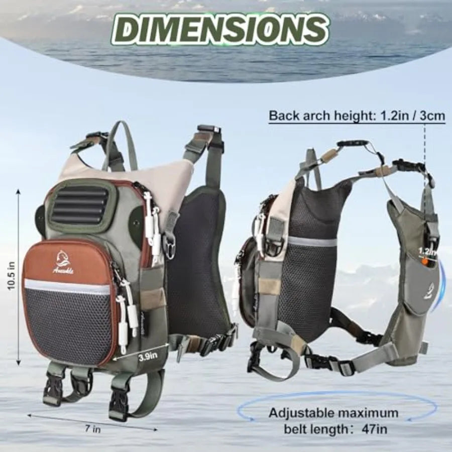 Fly Fishing Chest Pack, Outdoor Waterproof fishing Tackle Chest Bag with Multiple Compartments, Small Wade fishing, Can accommo