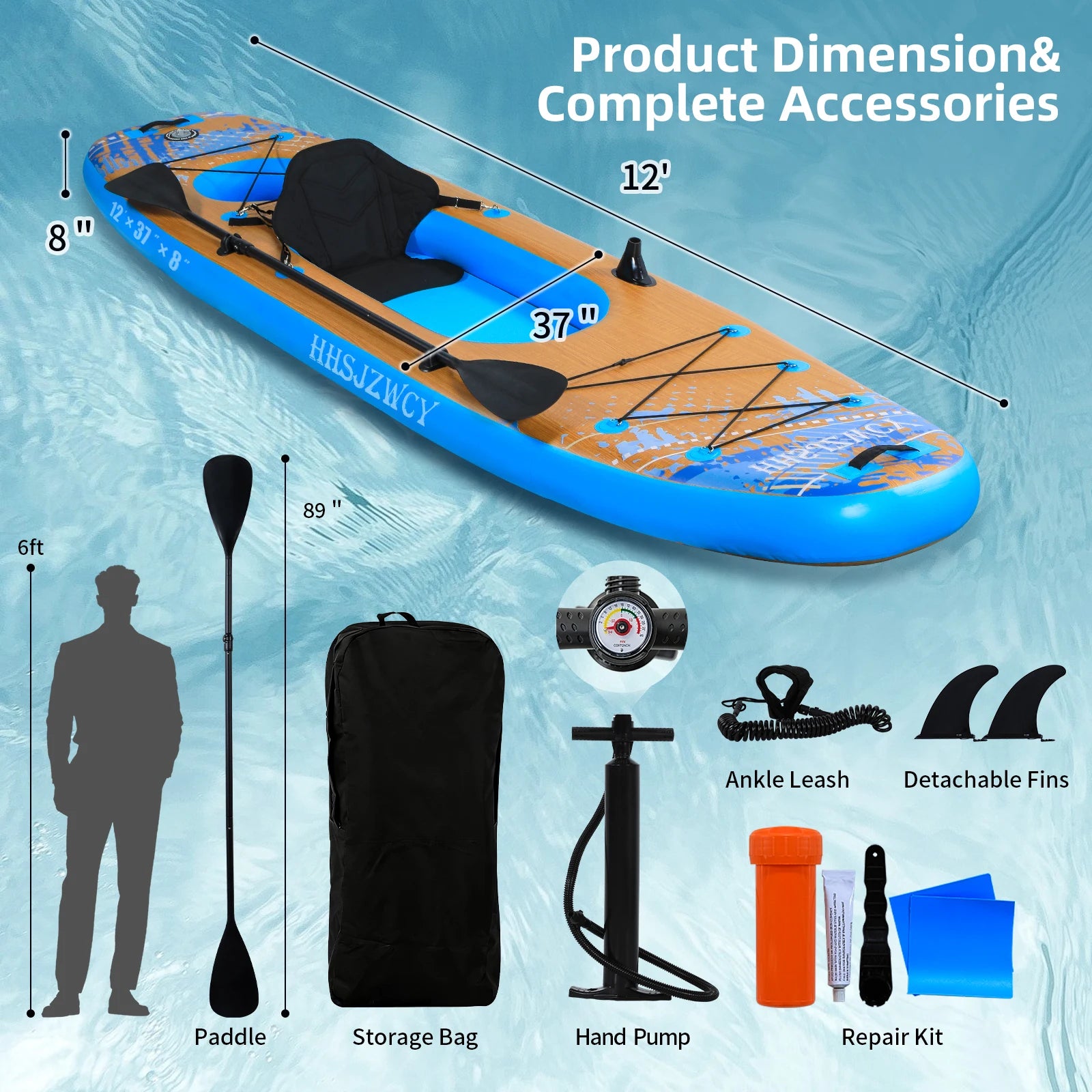 Inflatable Kayak with Detachable Seat, 12' SUP-Kayak Set Includes Hand Pump/Aluminum Oar/Backpack,for Fishing, Touring