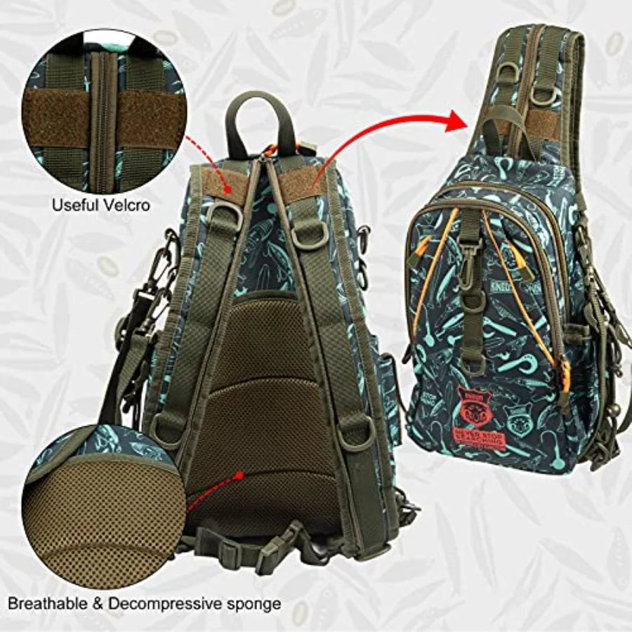 Fishing Tackle Storage Bag With Fishing lure Box, Water-Resistant Fishing Backpack with Rod Holder, Fishing Gear Bag