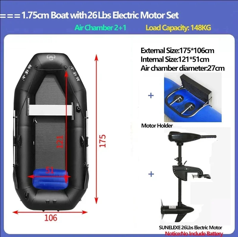Multi-size Inflatable Boat with Electric Propeller Set for River Lakes Kayaking Drifting Fishing Boat with Air Deck Bottom Canoe