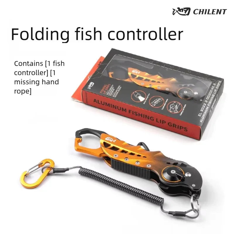 CHILENT Foldable Aluminum Alloy Fish Lip Gripper Portable Fishing Pliers Hand Grip Hook Gripper Lipgrip Fishing Accessories Tool