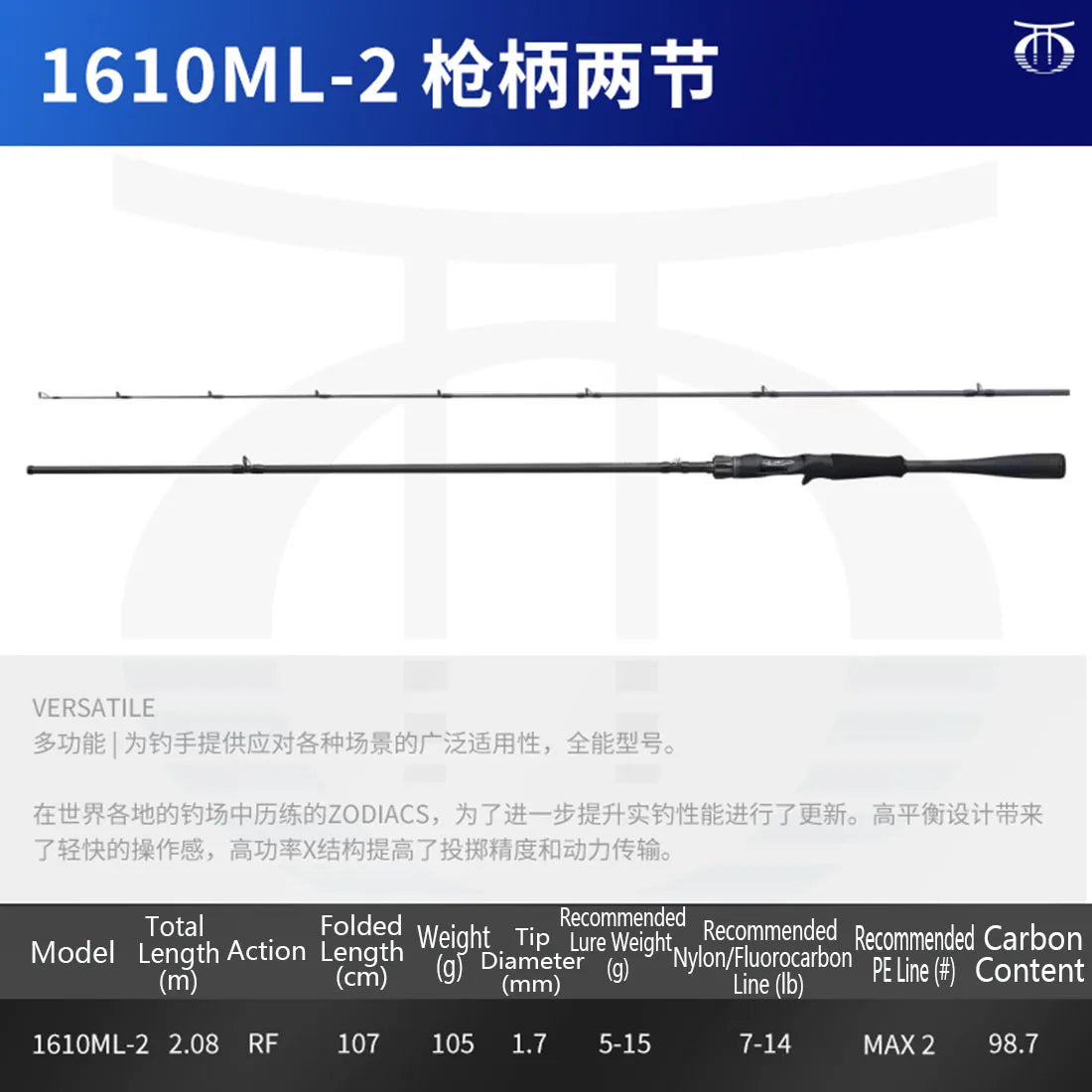 Shimano Zodias 2-Piece Fishing Rod Carbon Fiber Spinning Casting Rod Hi-Power Lightweight Sensitive Bass Fishing Lure Rod
