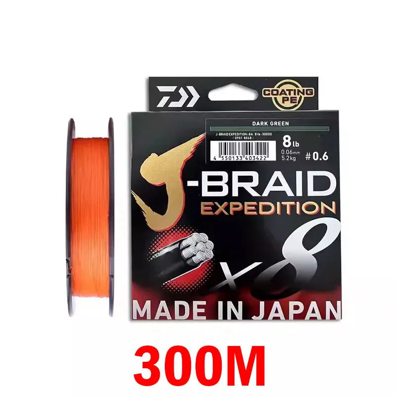 2024 DAIWA Fishing Line J-BRAID Expedition X8 150/300M Braided PE wire Dark Green/Orange/Multicolor