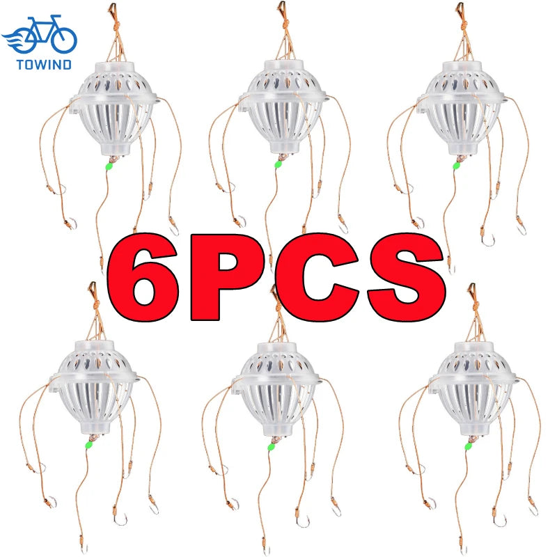 6/1PC Fishing Hooks Explosion Baits Cage Sea Box Hook Monsters With Six Strong Carbon Steel Plastics Carp Spherical Tackle Tools