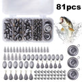 81PCS Removable Fishing Sinkers Weights Kit Fishing Flipping Weights Line Sinkers Hook Connector for Bass Fishing Tackle