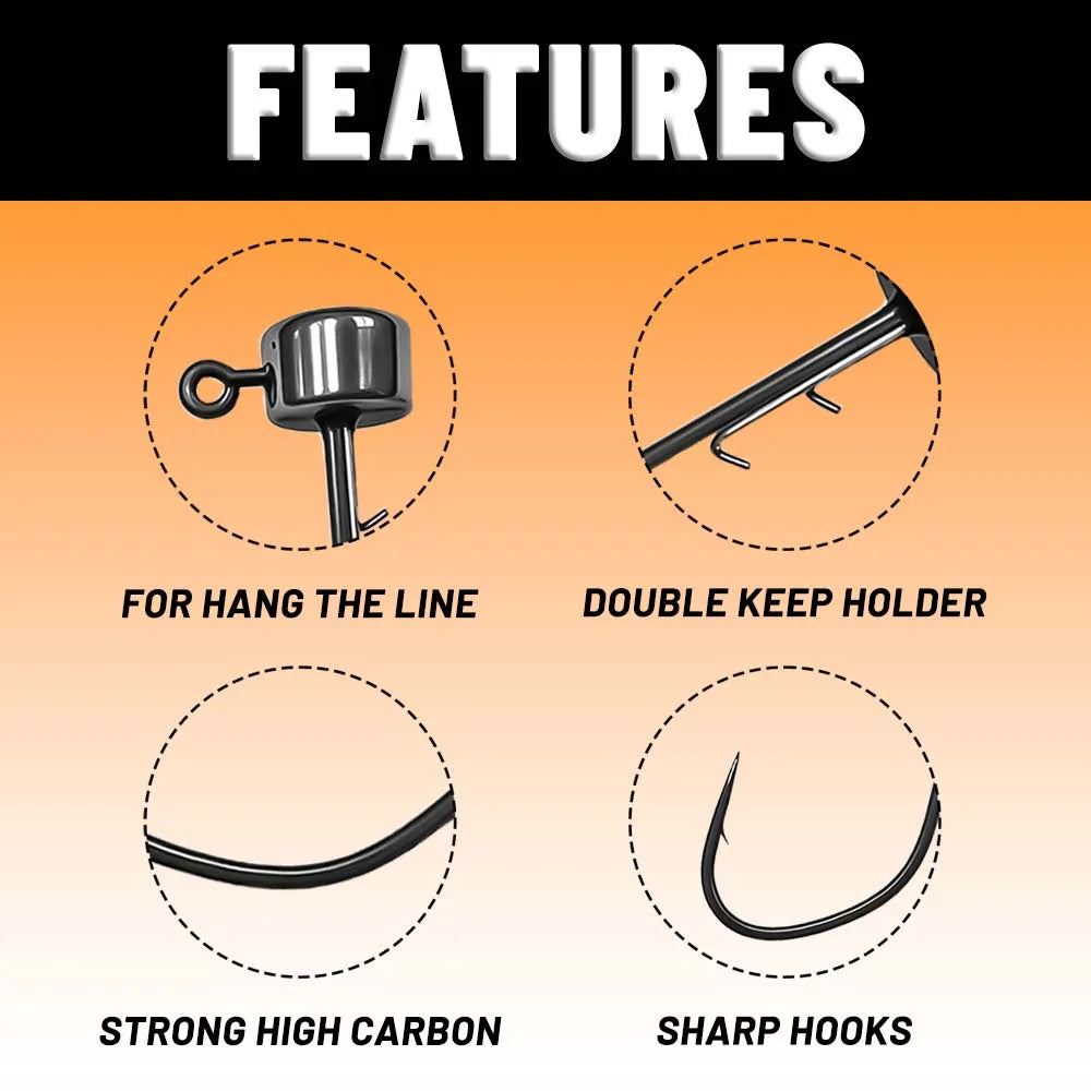 ZUKIBO 5PCS Tungsten Steel Welding Ned Jig Hook Kits High Quality Jig Heads for Soft Worm T Tail Fishing Lure,Fishing Hooks